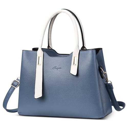 POSSOBAG Klassisch Damen Handtaschen Elegante PU Leder Kuriertaschen Große Kapazität Umhängetasche mit Top Griff für Frauen Reisen Casual Urlaub Shopper Business Täglich Tasche Tote Blau von POSSOBAG