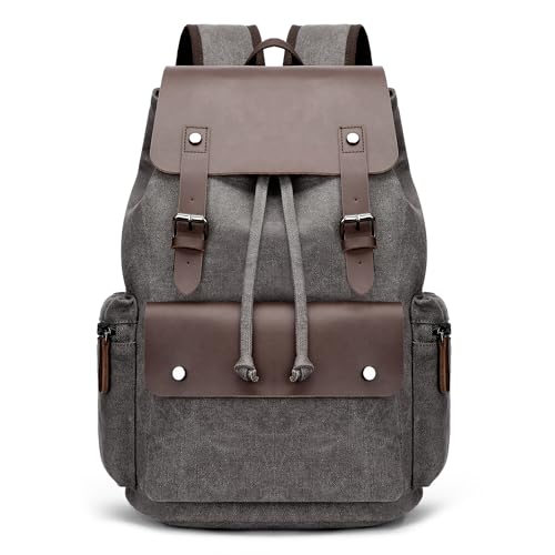 POSSOBAG Vintage Canvas Rucksack Herren Groß Lässig Daypacks für 17.3 Zoll Laptop Schultasche College Reiserucksack Casual Business Camping Leinwand Männer Tagesrucksack Grau von POSSOBAG