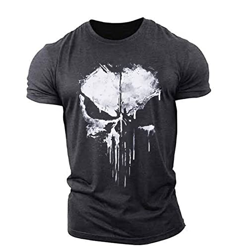 Funktionsshirt Herren Pun.ish-er, Moderner Short Sleeve G.ym Shirt, Herren Sommer T-Shirt für Bodybuilding Training-Grey||L von POWERFY