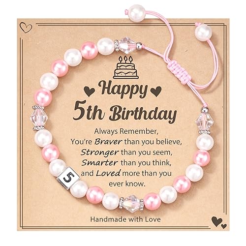 POWWA Geschenk Mädchen 5 Jahre, Geschenk 5 Jahre Mädchen Geburtstag Armband Mädchen Personalisiert für 5 Jährige Mädchen 5 Year Old Girl Birthday Gifts von POWWA