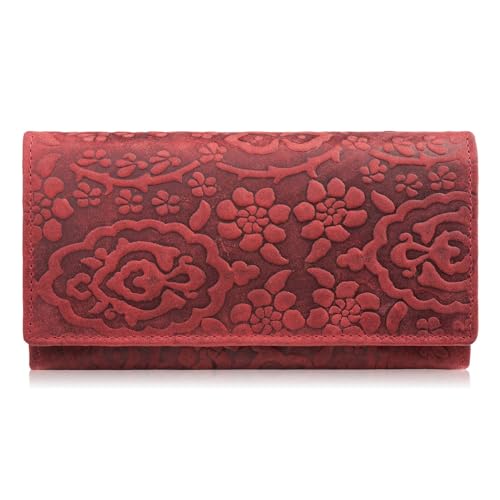 Damen Leder Geldbörse Blumen Vintage groß rot RFID geräumig T-111-HRD, rot red, Rozmiar uniwersalny von PP PAOLO PERUZZI collection