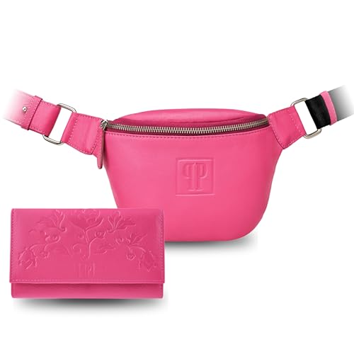 Damen Leder Geldbörse T-45-PI Bauchtasche T-97-PI Geshenkset ZUP-105-PI, Rosa von PP PAOLO PERUZZI collection