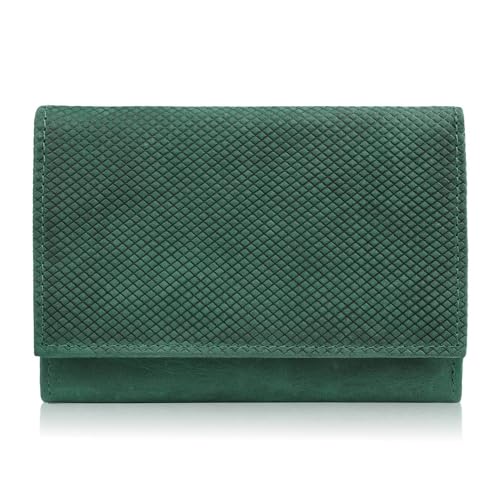 Damen Leder Geldbörse mit geometrischen Mustern groß Vintage Grün RFID T-112-HGR, lieber grüner sand, Uniwersalny von PP PAOLO PERUZZI collection