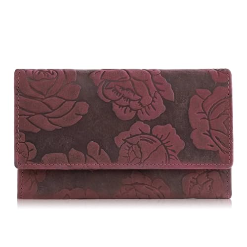 Damen Vintage Leder Geldbörse groß mit Blumen Paolo Peruzzi T-107-HCH, Rosa, Universell von PP PAOLO PERUZZI collection