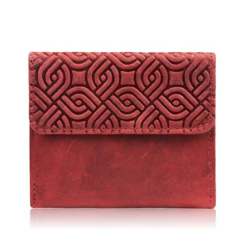 Damen Vintage Leder Geldbörse rot klein im trendigen geometrischen Design RFID T-114-HRD, rot red, Uniwersalny von PP PAOLO PERUZZI collection