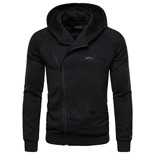 Herren New Diagonal Zipper Hooded Sweatshirt Nähte Leder Cardigan Jacke Herren Hoodie Diagonal Zipper Design Langarm Hoodie Herren Solid Color Sport Tops mit Tasche Diagonal Reißverschluss Hooded von PPPPA