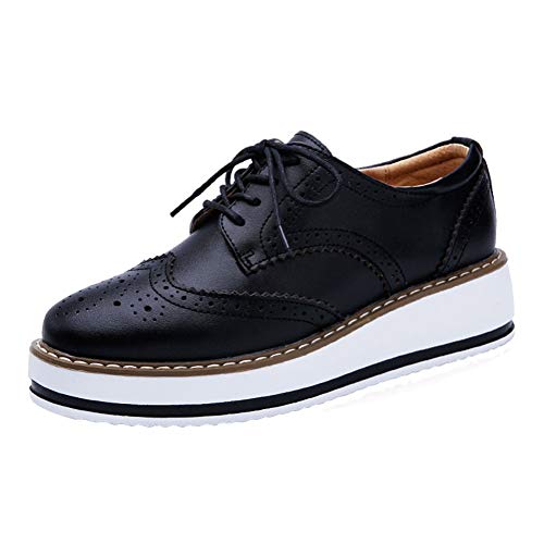 PPXID Damen Halbschuhe Oxford Brogues Schnürhalbschuhe mit Keilabsatz 4.5CM Plateau Sneaker Schuhe,Schwarz B,40 EU von PPXID