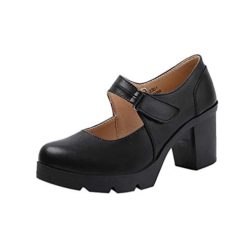 PPXID Damen Mary Jane Pumps Plateau Blockabsatz Oxfords Klassiker Kleidschuhe,Herstellergröße 42,Schwarz,41 EU von PPXID