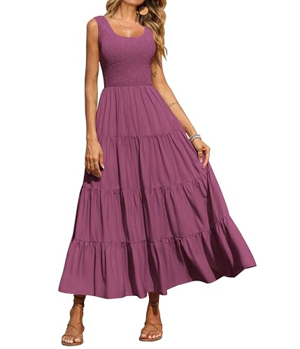 PRETTYGARDEN Damen 2024 Casual Loose Plain Maxi Sommerkleid Gesmoktes Tankkleid Ärmellos Sommer Strand Gestufte Lange Kleider, Dunkles Violett, Groß PRETTYGARDEN Damen 2024 Casual Loose Plain Maxi Sommerkleid Gesmoktes Tankkleid Ärmellos Sommer Strand Gestufte Lange Kleider, Dunkles Violett, Groß von PRETTYGARDEN