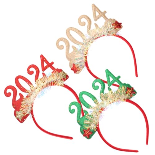 PRETYZOOM 3 2024 jahr stirnband Neujahrsdekorationen Haarbänder Lametta-Haarreifen Weihnachts-Requisiten Weihnachtsdekoration Stirnband für Erwachsene Valentinstag Stirnband Pop von PRETYZOOM