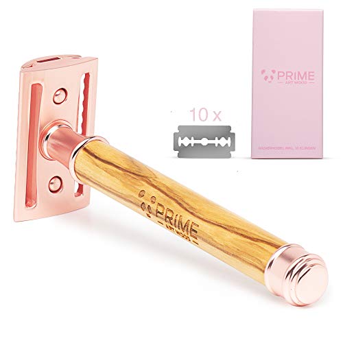 PRIME ART WOOD Rasierhobel Damen Rose Gold inkl. 10 Rasierklingen I Rasierhobel Frauen mit Griff aus Olivenholz, Nassrasierer Damen, Safety Razor PRIME ART WOOD Rasierhobel Damen Rose Gold inkl. 10 Rasierklingen I Rasierhobel Frauen mit Griff aus Olivenholz, Nassrasierer Damen, Safety Razor von PRIME ART WOOD