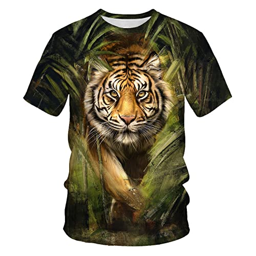 Herren T Shirt Lion Tiger 3D-Digitaldruck Rundhals Kurzarm,Dd-10,2XL von PRIOKNIKO