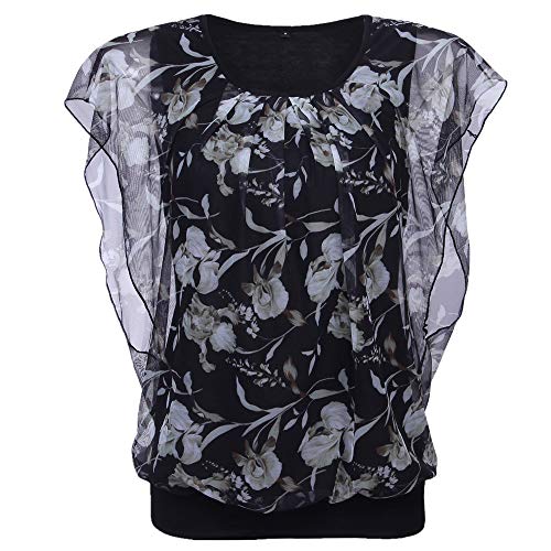 PRJN Damen Blumen T-Shirt mit Rundhalsausschnitt und Rüschenärmeln Sommer-Fledermaus-Ärmel-Netzoberteil Damen-Oberteil mit runder Halsausschnitt mit Rüschenärmeln Damen Lose Freizeitoberteil PRJN Damen Blumen T-Shirt mit Rundhalsausschnitt und Rüschenärmeln Sommer-Fledermaus-Ärmel-Netzoberteil Damen-Oberteil mit runder Halsausschnitt mit Rüschenärmeln Damen Lose Freizeitoberteil von PRJN