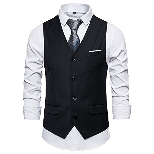 PRJN Herren Weste Anzugweste Herren Weste Anzugweste V-Ausschnitt Ärmellose Sakko Blazer Western Weste Slim Fit Smoking Frack Herrenweste Herrenanzug Anzug Business Hochzeit Retro Elegant Vest von PRJN