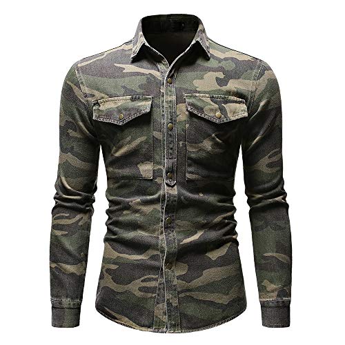 PRJN Herrenmode Tarnung lässig langärmliges Tarnhemd Herrenhemd Tarnung Button-up Denim Cargo-Tasche Revers Jacke Tops personalisierte Tarnung Hemd schlanke Herren Freizeithemden für Herren von PRJN