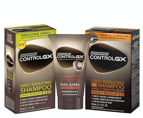Just for Men Control GX Shampoo und Conditioner 2-in-1 + Shampoo zur Reduzierung von grauem Haar + Bartshampoo, 118 ml, 3 Stück Promoo von PROMOO