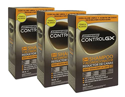 Just for men Control GX – Gray Reducing 2 in 1 Shampoo und Conditioner für graues Haar, neue verbesserte Formel, alle Farbtöne, 118 ml x 3 Einheiten – Pack Promoo von PROMOO