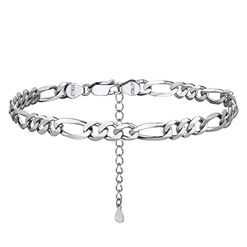 PROSILVER 925 Sterling Silber Fußkette für Damen Herren 5mm Figarokette Fußkettchen Armband 22+5cm verstellbar 3+1 Gliederkette Sommer Strand Schmuck Accessoire von PROSILVER