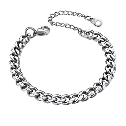 PROSTEEL Damen Armband 16+5cm Edelstahl verstellbar Panzerkette Armband Bracelet 6mm breit kubanische Armkette schlichte Frauen Mädchen Schmuck Accessoire für Geburtstag von PROSTEEL