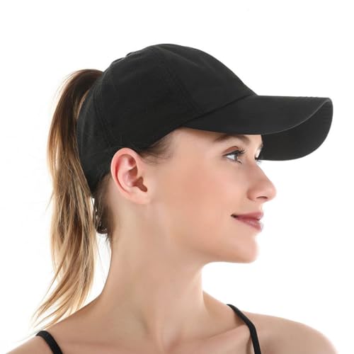 PSOWQ 1 Stück Pferdeschwanz Basecap Damen Sommer, Baseball Caps für Damen Einstellbar mit Atmungsaktivem Mesh, Kappen für Running Golf Camping - Schwarz von PSOWQ