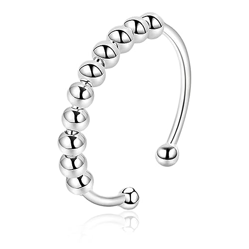 PSOWQ Anxiety Ring Anti Stress Ring Silber 925 Frauen Ringe Damen Verstellbar Spinner Ring Damen Fidget Ring Angst Ring Skill Ringe Silber 925 Damen Angstring Stressring Schmuck Geschenke Frauen von PSOWQ