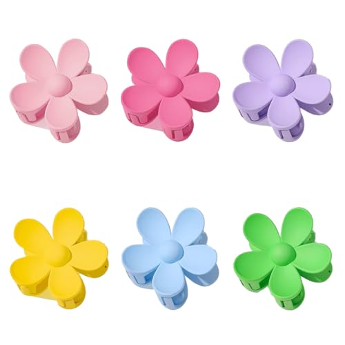 PSOWQ Süße Blume Haarnadel, 6 Stück Matte Flower Hair Clips, Blütenform Rutschfest Haarspangen Kunststoff Haar Krallen Haarklammern für Frauen, 6 Colors, Durchmesser 7 cm von PSOWQ