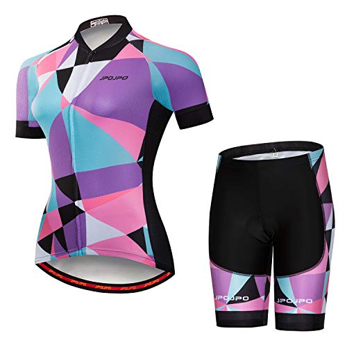 Damen Radtrikot Set Kurzarm+5D Gepolsterte Fahrradhose Schnell Trocken Reflektierend 3 Taschen S-3XL, Jp2002, 38 von PSPORT