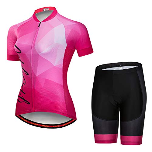 Damen Radtrikot Set Kurzarm+5D Gepolsterte Fahrradhose Schnell Trocken Reflektierend 3 Taschen S-3XL, Jp2006, 38 von PSPORT