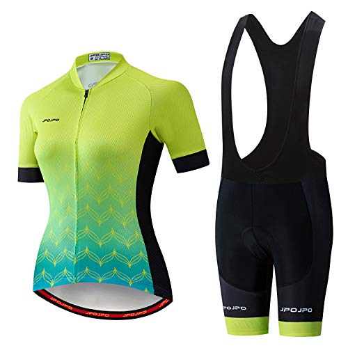 Damen Radtrikot Set Kurzarm + 5D Gepolsterte Fahrradhose Schnelltrocknend Reflektierend 3 Taschen S-3XL, JP2017b, 42 von PSPORT