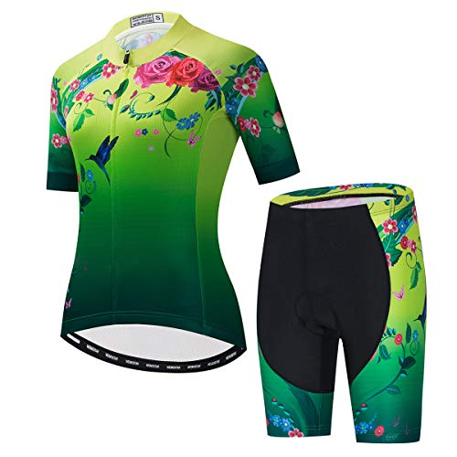 PSPORT Damen Radtrikot Set Sommer Kurzarm Fahrradbekleidung Atmungsaktiv MTB Shirt Mountainbike Anzüge Schnell trocknend von PSPORT