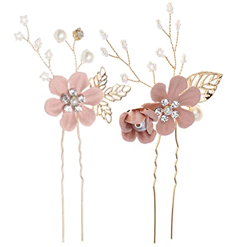 2 Stück Brötchen Hochzeit for Perlen Vintage Brautschmuck Stifte Strass Zarte Party Haare U-förmiger Kamm Frauen Haarnadel Stick Haarnadeln Clip Sticks Kristall Blume Abschlussball Tuch Strass Schönhe von PSVOD