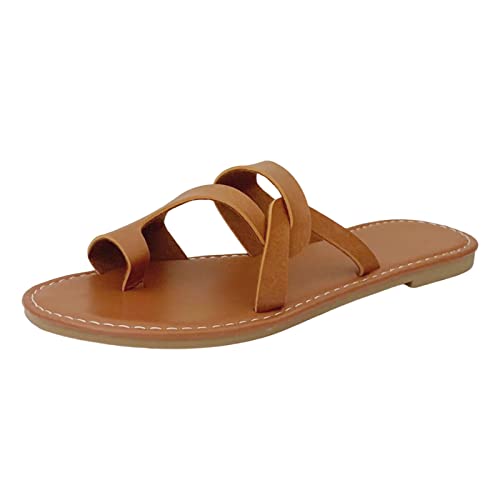 PTLLEND Damen Sandalen Hallux Valgus Damen-Sommermode im römischen Stil, einfarbig, mit flachem Boden, außen, rutschfest, Strandurlaub, Sandalen, Hausschuhe Damenschuhe Schwarz Absatz von PTLLEND