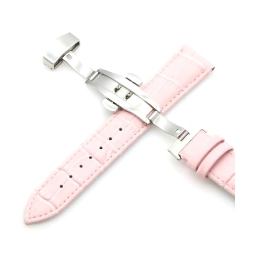 PUCHEN Leder-Uhrenarmbänder, 12mm – 24mm, universelles Ersatzarmband, Herrenuhr-Zubehör mit Schmetterlingsschnalle, Rosa, 18mm von PUCHEN