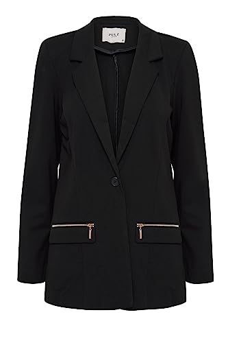 Pulz Jeans PZKIRA Blazer Damen Blazer Longblazer Jacke mit Reverskragen und Knopf mit Reißverschluss mit Stretch, Größe:L, Farbe:Black Beauty (193911) von Pulz Jeans