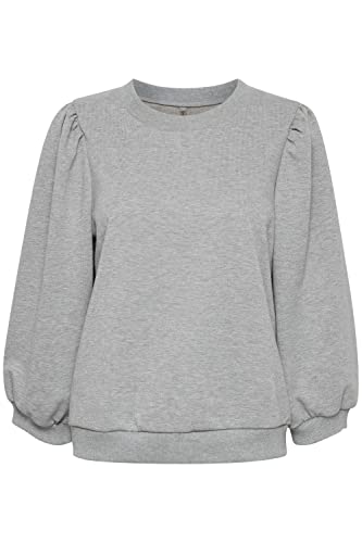 PULZ JEANS PZSOFIA Damen Sweatshirt Pullover Sweater Rundhalspullover mit Puff-Ärmeln und Rippbündchen Regular Fit, Größe:XL, Farbe:Medium Grey Melange (1802011) von PULZ JEANS