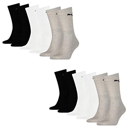 PUMA 12 Paar Socken Cush Crew Sportsocken Tennis Socken Unisex, Farbe:803 - grey/white/black, Socken & Strümpfe:39-42 von PUMA