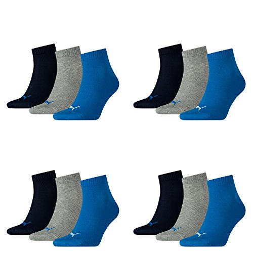 PUMA 12 Paar Unisex Quarter Socken Sneaker Gr. 35-49 für Damen Herren Füßlinge, Socken & Strümpfe:39-42, Farbe:277 - blue/grey mélange von PUMA