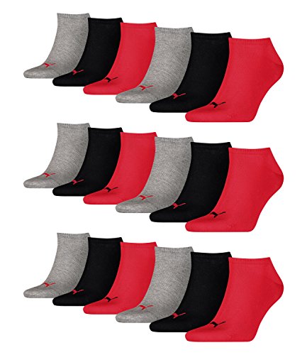 PUMA 18 Paar Sneaker Invisible Socken Gr. 35-49 Unisex für Damen Herren Füßlinge, Farbe:232 - black/red, Socken & Strümpfe:47-49 von PUMA