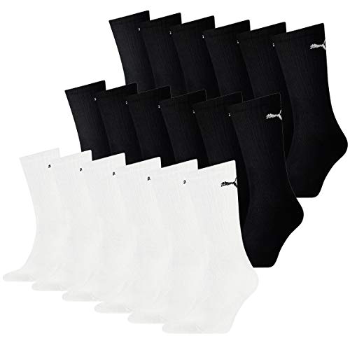 PUMA 18 Paar Socken Cush Crew Sportsocken Tennis Socken Unisex, Farbe:Schwarz - Weiß, Socken & Strümpfe:35-38 von PUMA