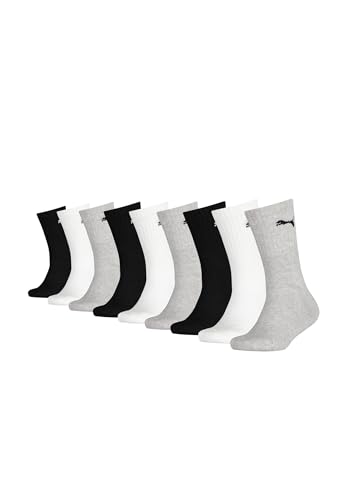 PUMA JUNIOR CREW Kinder Tennis Socken für Mädchen und Jungen 9er Pack, Farbe:Black/White/Grey, Socken & Strümpfe:31-34 von PUMA