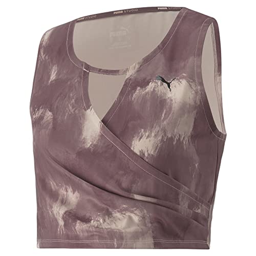 PUMA Damen Studio AOP Crop Top Oberteil, Rosenquarz-Farbstrichdruck, Small von PUMA