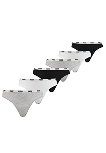 PUMA Damen Unterw?sche Unterhosen 6 String Thong (2x3) im Vorteilspack (White/Grey/Black, M) von PUMA