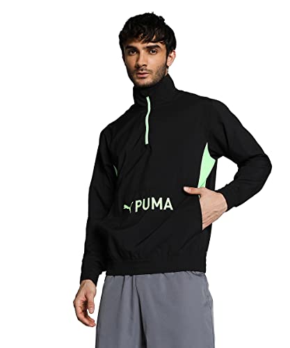 PUMA Fit Herren Trainingsjacke mit Half Zip Woven, Black Fizzy Lime Green, M von PUMA
