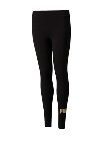 PUMA Leggings mit ESS+ Logo für Mädchen, Puma Schwarz-Gold, 116 cm von PUMA