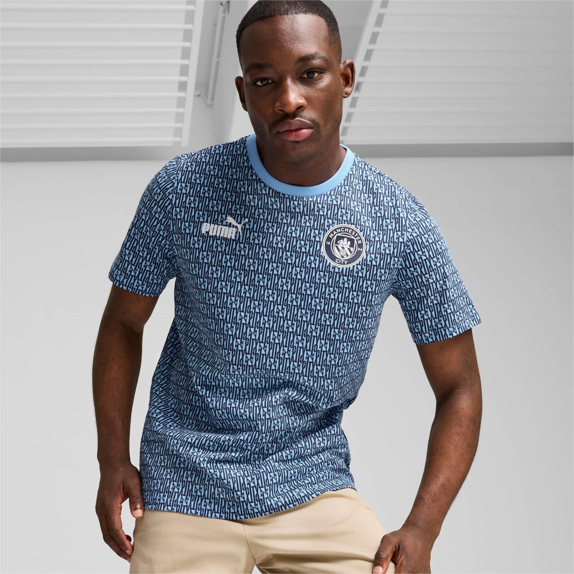 PUMA Manchester City ftblCULTURE T-Shirt mit Allover-Print Herren, Blau, Größe: XXL, Kleidung von PUMA