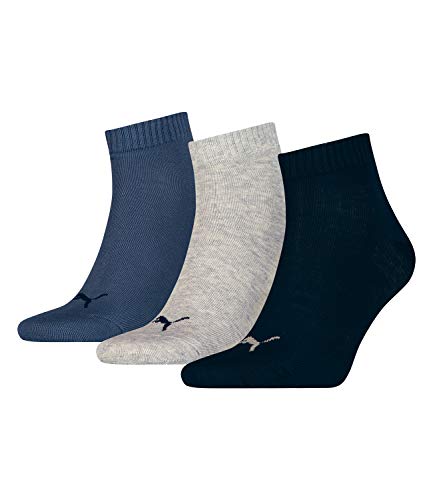 PUMA Unisex Plain 3p Quarter Socken, Navy / Grau Nightshadow Blue, 35-38 EU, 3er Pack von PUMA