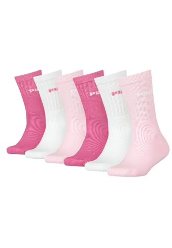 PUMA Tennissocken Crew Kinder Tennis Socken Sportsocken Unisex für Mädchen und Jungen 6 Paar, Farbe:White/Light Pink, Socken & Strümpfe:31-34 von PUMA