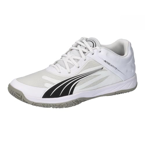 Puma Unisex Adults Accelerate Turbo Indoor Court Shoes, Puma White-Puma Black-Concrete Gray, 38 EU von PUMA