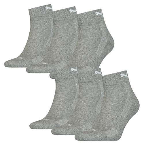 PUMA 6 Paar Quarter Socken mit Frottee-Sohle Gr. 35-46 Unisex Cushioned Kurzsocken, Farbe:758 - middle grey mélange, Socken & Strümpfe:43-46 von PUMA