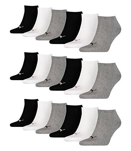 PUMA unisex Sneaker Socken Kurzsocken Sportsocken 261080001 18 Paar, Farbe:Mehrfarbig, Menge:18 Paar (6x 3er Pack), Größe:39-42, Artikel:-882 grey / white / black von PUMA